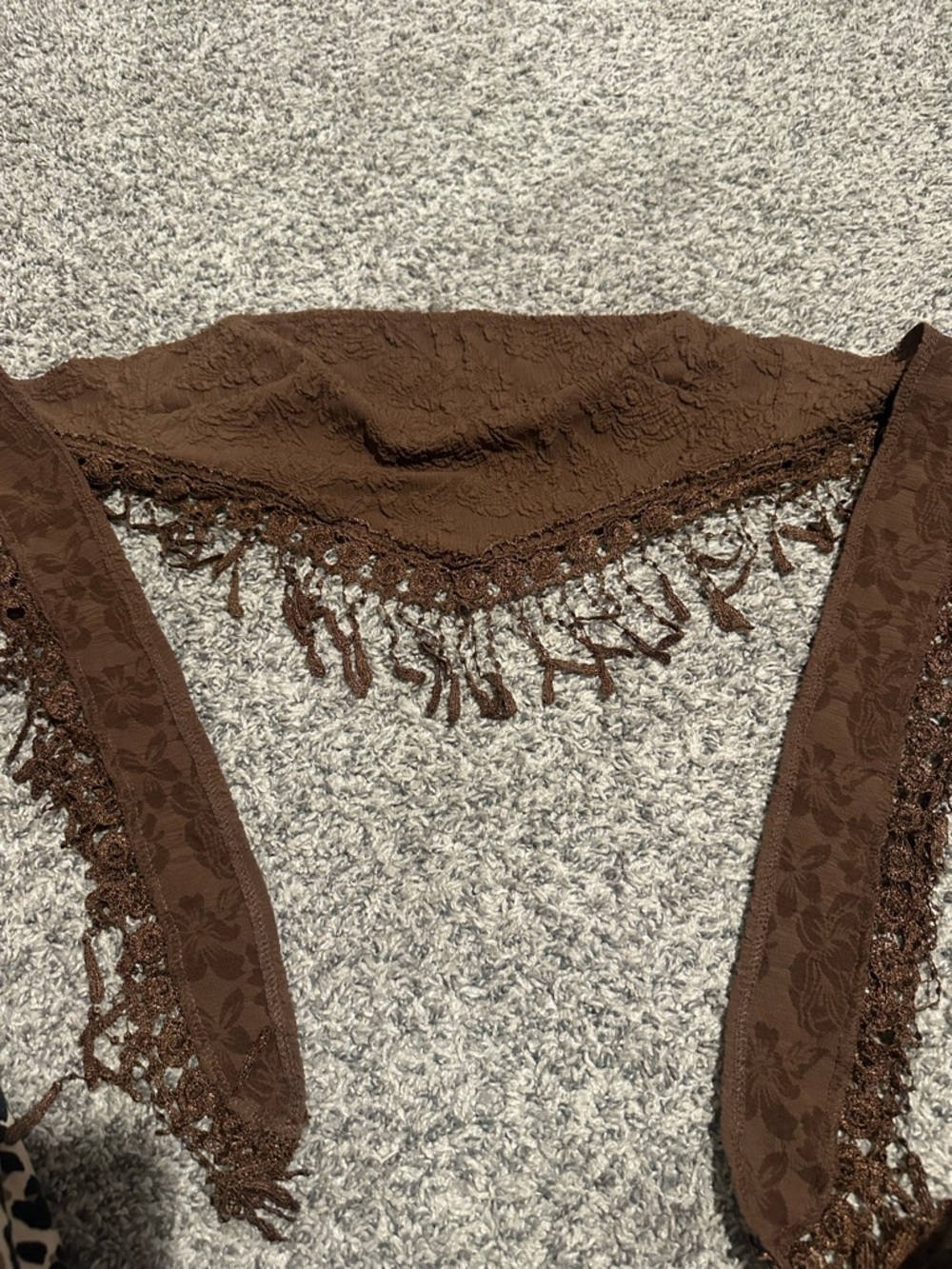 Salanta Brown Textured Scarf Top with Fringe